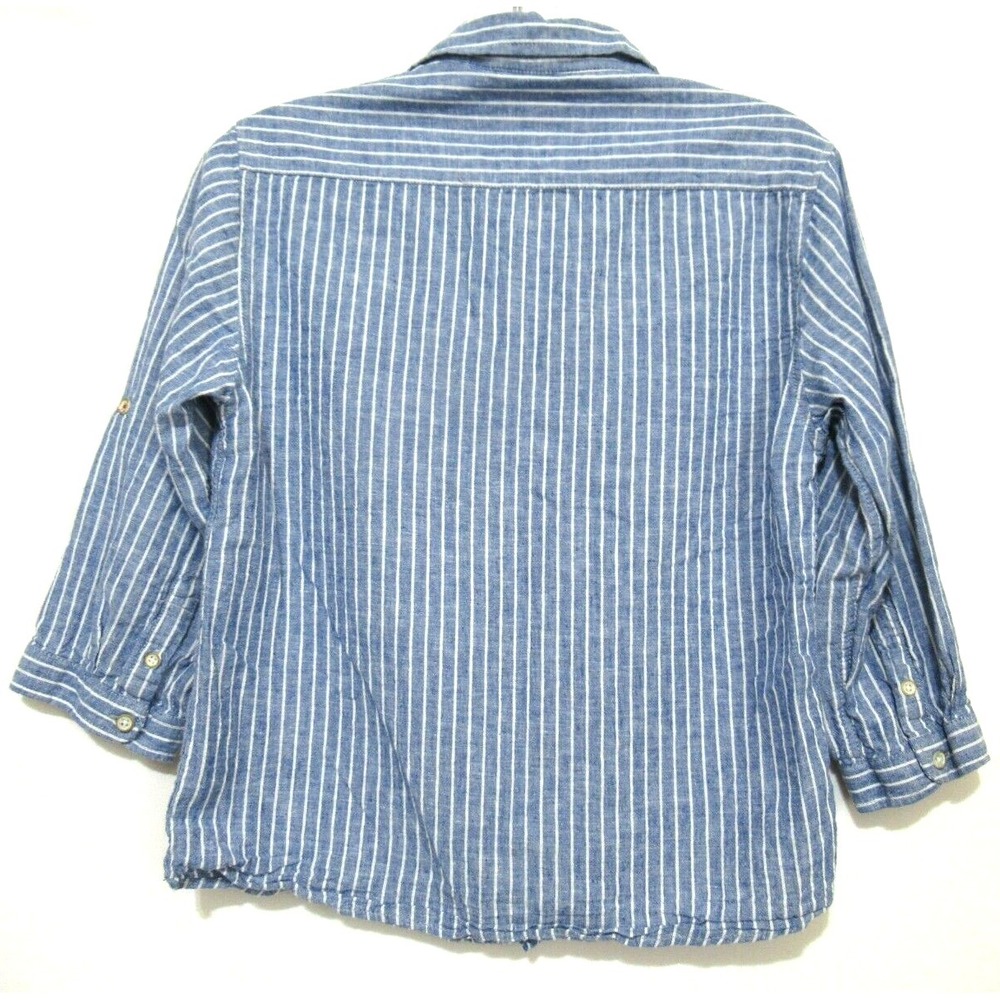 ZARA Kids Youth Boy's Size 10 Blue & White Cotton Casual Button Front Shirt - Picture 3 of 4